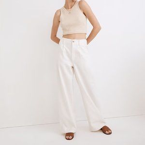 Madewell Cotton-Linen Pleated Wide-Leg Pants in Lighthouse